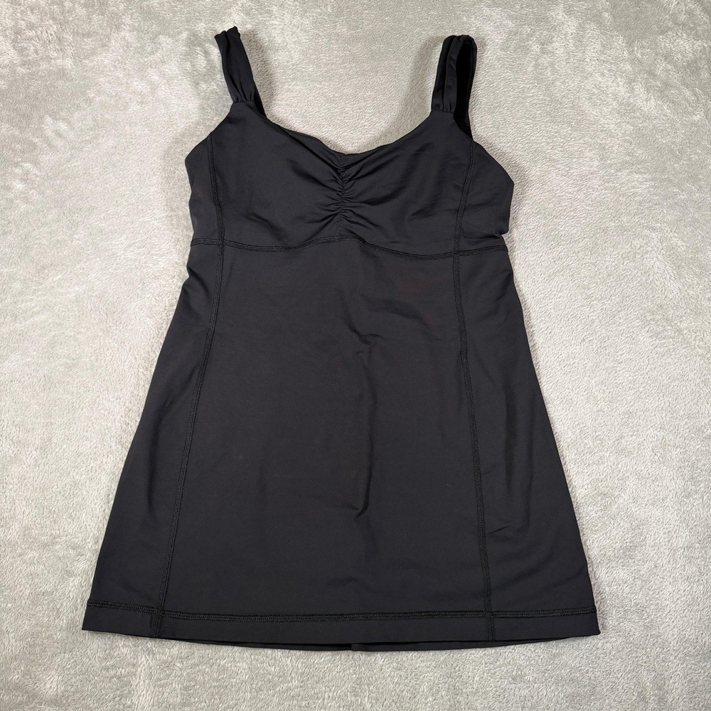 Lululemon Athletica Aria Tank Womens 8 Black Ruched Shelf Bra Athletic